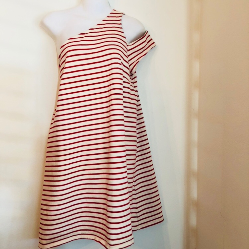 Maeve | Marketa . red stripped one shoulder dress - Picture 2 of 8